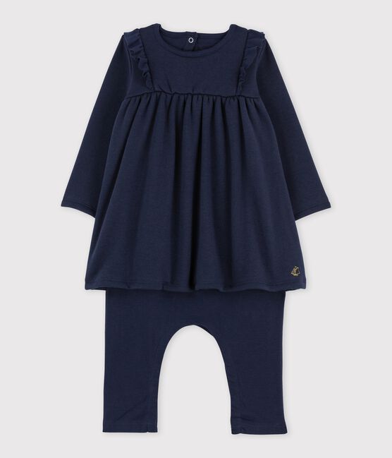 Vestido con leggings en terciopelo para bebé niña azul SMOKING