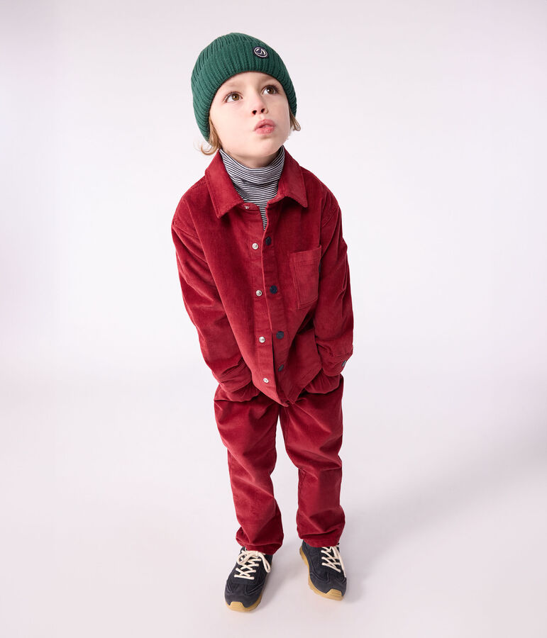 Gorro infantil de punto tricotado con forro polar verde