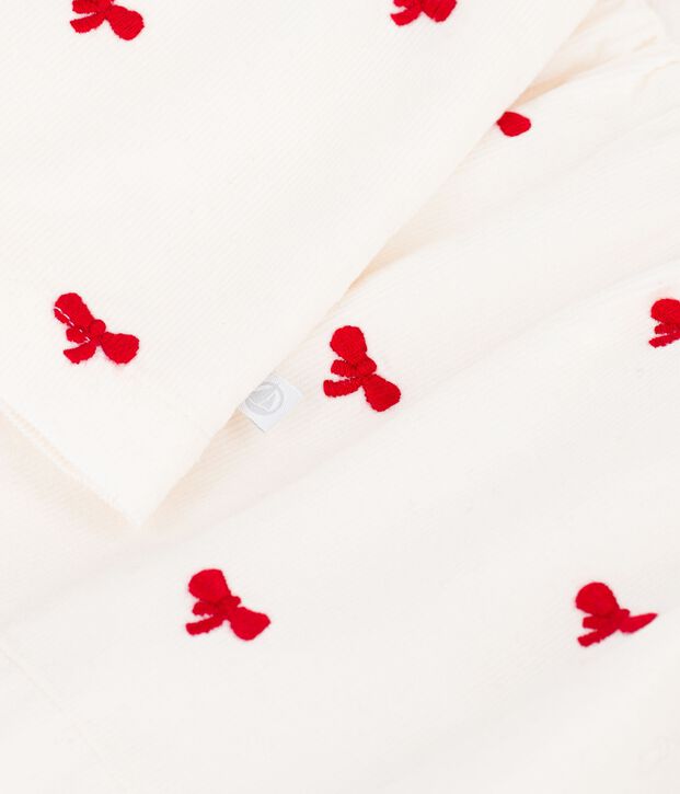 Blusa infantil de algod&oacute;n de manga larga con estampado de lazos crudo/rojo
