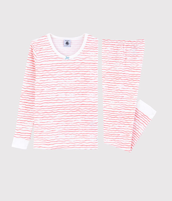 Pijama snugfit con estampado de olas rosas de algodón de niña blanco MARSHMALLOW/rosa GRETEL