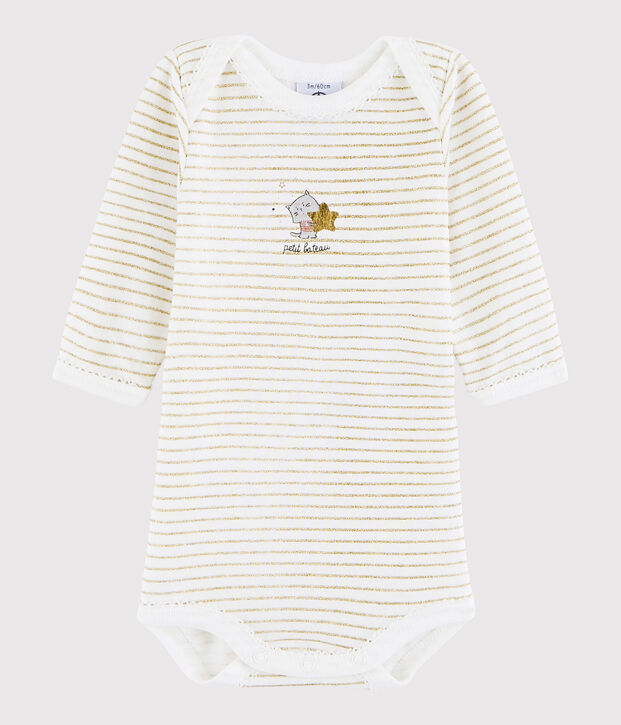 Bodi de manga larga de beb&eacute; ni&ntilde;a blanco/amarillo