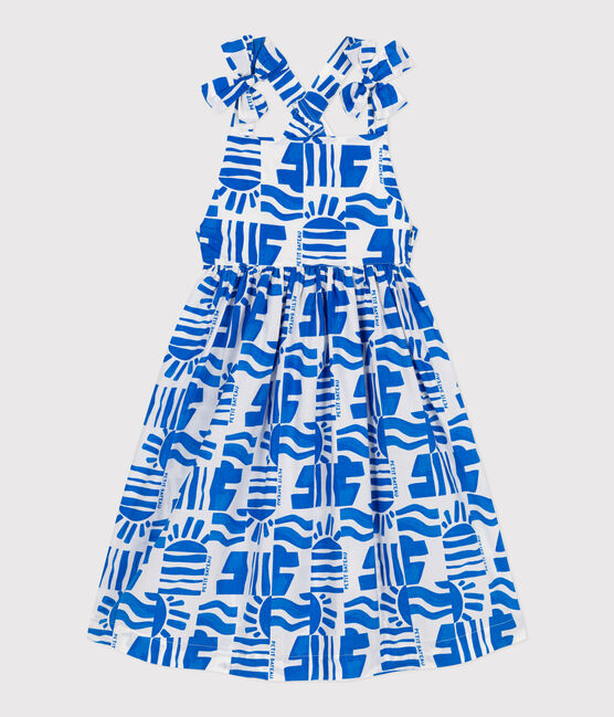 Vestido infantil largo de tirantes de algodón estampado azul MARSHMALLOW/ PORCELANA