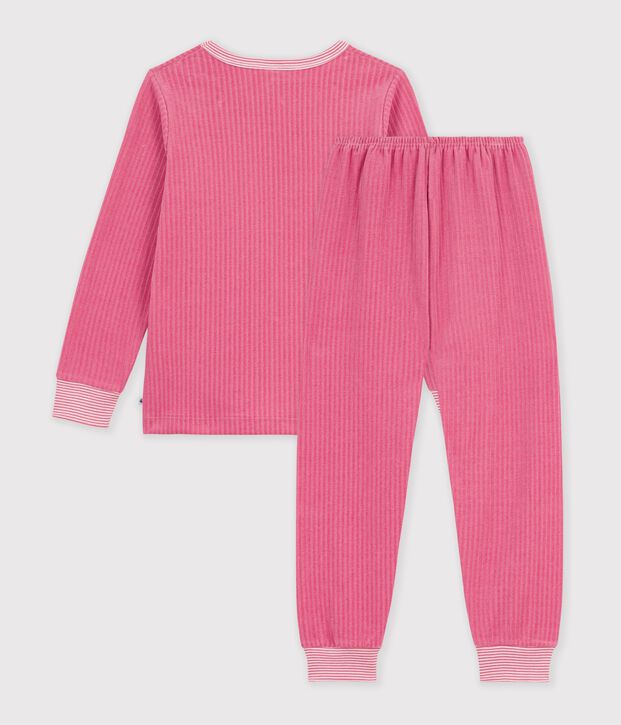 Pijama infantil liso de pana rosa