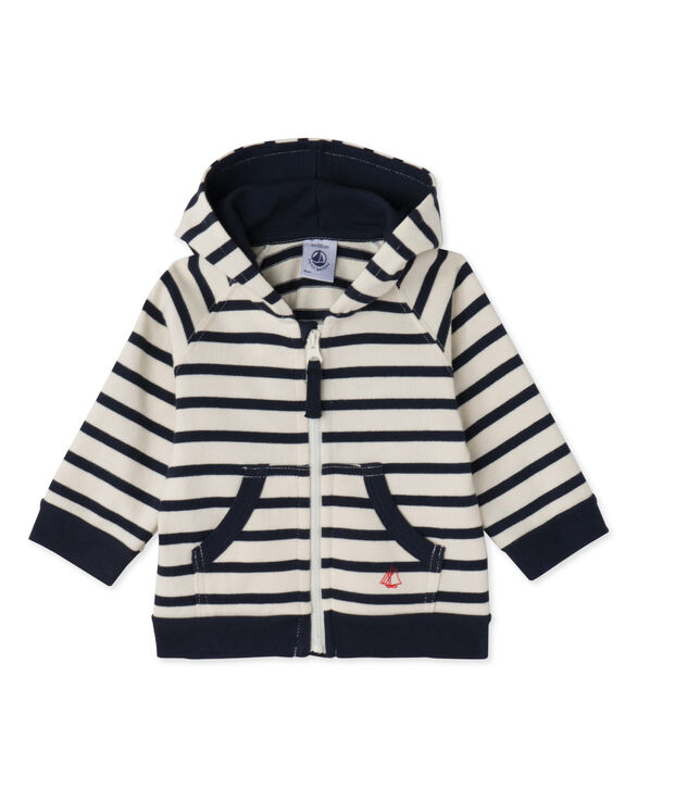Sweat zipp&eacute; b&eacute;b&eacute; gar&ccedil;on en jersey lourd ray&eacute; blanco/azul