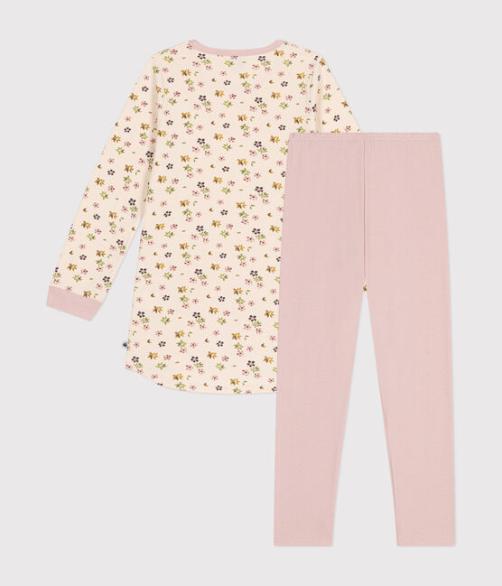 Camisón infantil de felpa cepillada con estampado de flores rosa SALINE/blanco MULTICO
