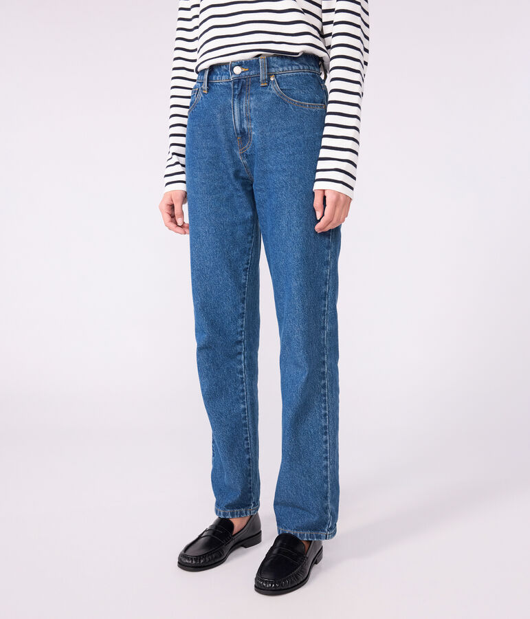 Pantal&oacute;n denim recto para mujer azul