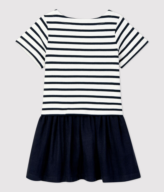 Vestido de jersey y gasa de algodón orgánico de niña blanco MARSHMALLOW/azul SMOKING