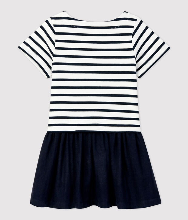 Vestido de jersey y gasa de algod&oacute;n org&aacute;nico de ni&ntilde;a blanco/azul