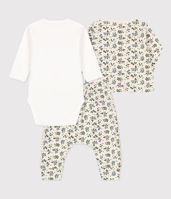 Conjunto de 3 piezas de algodón con estampado de flores para bebé blanco AVALANCHE/ MULTICO