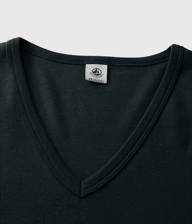 Camiseta de cuello de pico emblem&aacute;tica de algod&oacute;n de mujer negro