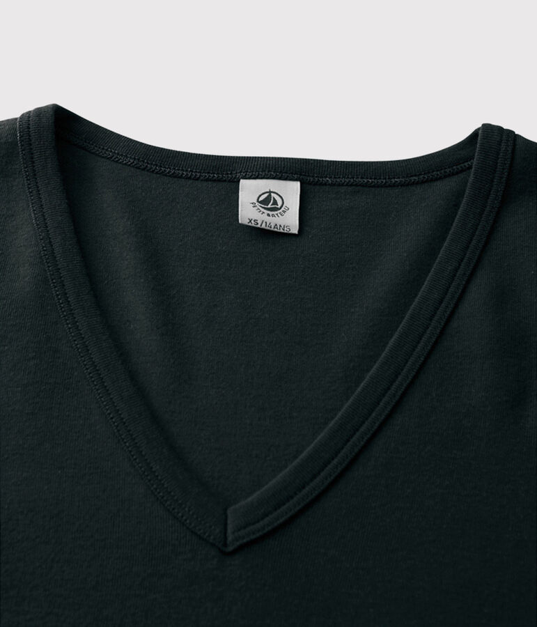 Camiseta de cuello de pico emblem&aacute;tica de algod&oacute;n de mujer negro NOIR