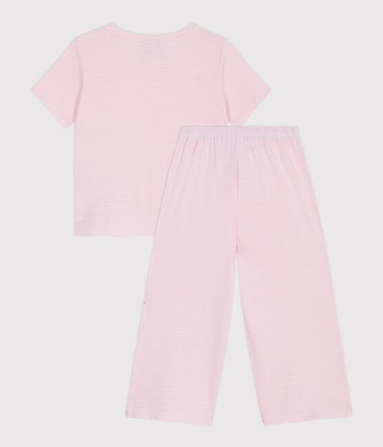 Pijama infantil de manga corta y pernera ancha de algodón a rayas rosa MARQUISE/ MARSHMALLOW