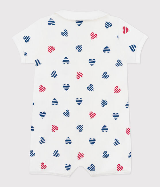 Mono corto de algodón con cuello con corazones a rayas para bebé blanco MARSHMALLOW/blanco MULTICO