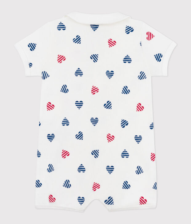 Mono corto de algod&oacute;n con cuello con corazones a rayas para beb&eacute; blanco/multicolor