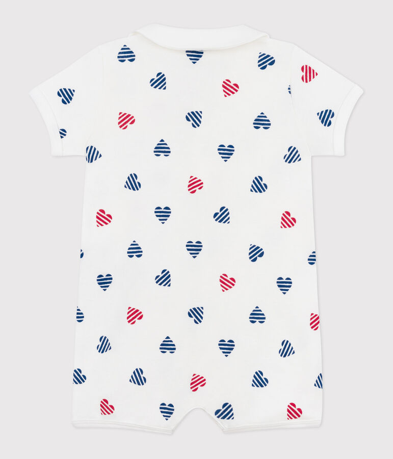 Mono corto de algod&oacute;n con cuello con corazones a rayas para beb&eacute; blanco/multicolor