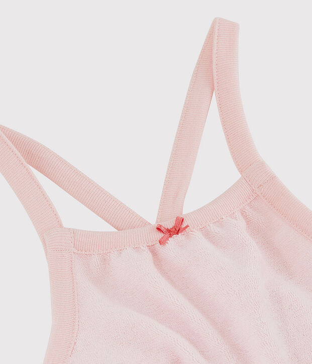 Mono corto rosa de beb&eacute; ni&ntilde;a en rizo de esponja de algod&oacute;n ecol&oacute;gico rosa