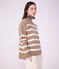 Jersey de cuello alto de lana y algod&oacute;n a rayas para mujer beige/crudo