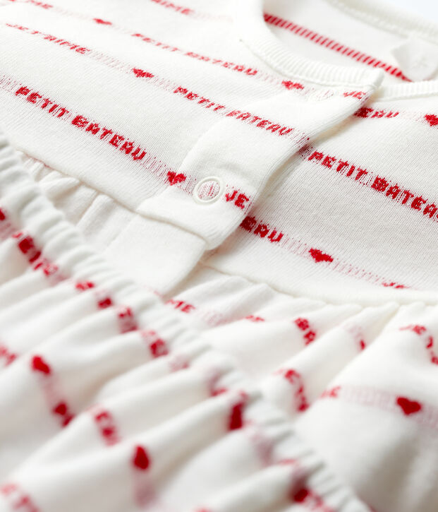Vestido de manga corta con braguitas bloomer de beb&eacute; ni&ntilde;a en jacquard de algod&oacute;n ecol&oacute;gico blanco/rojo