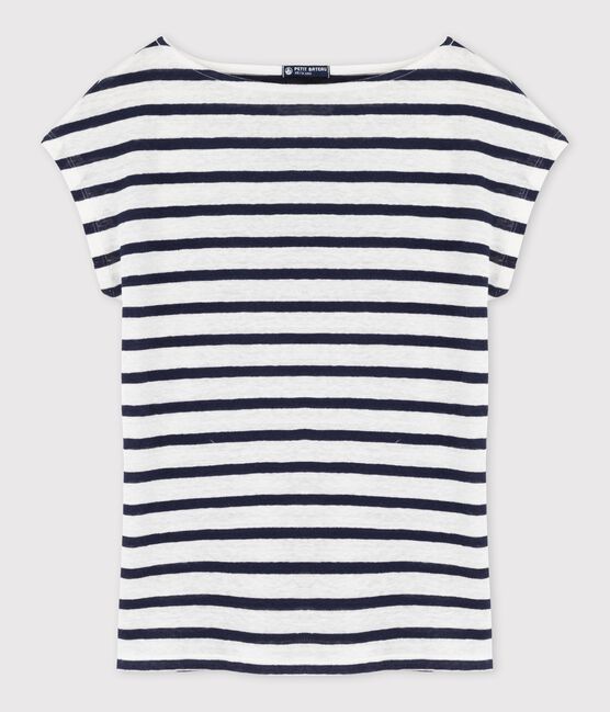 Camiseta de lino rayado para mujer blanco LAIT/azul SMOKING