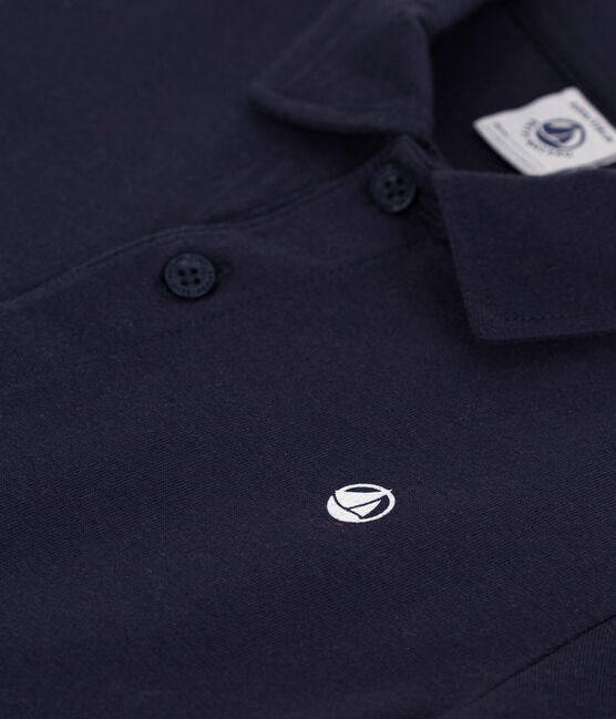 Polo infantil de algodón liso de manga corta azul SMOKING
