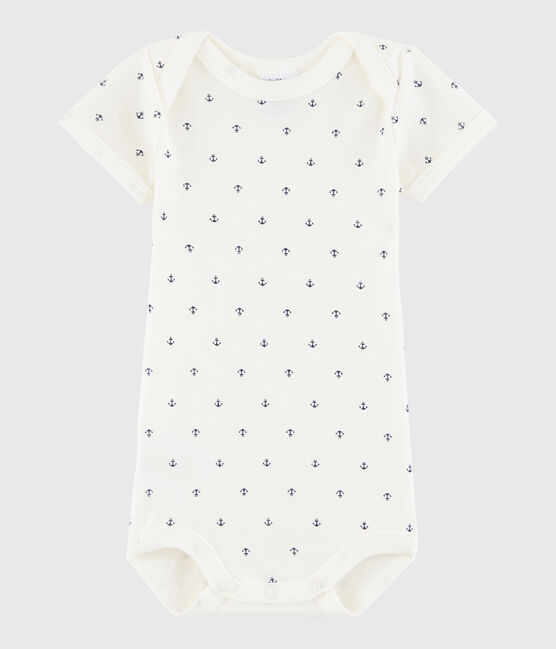 Bodi de manga corta de bebé niño blanco LAIT/azul MEDIEVAL