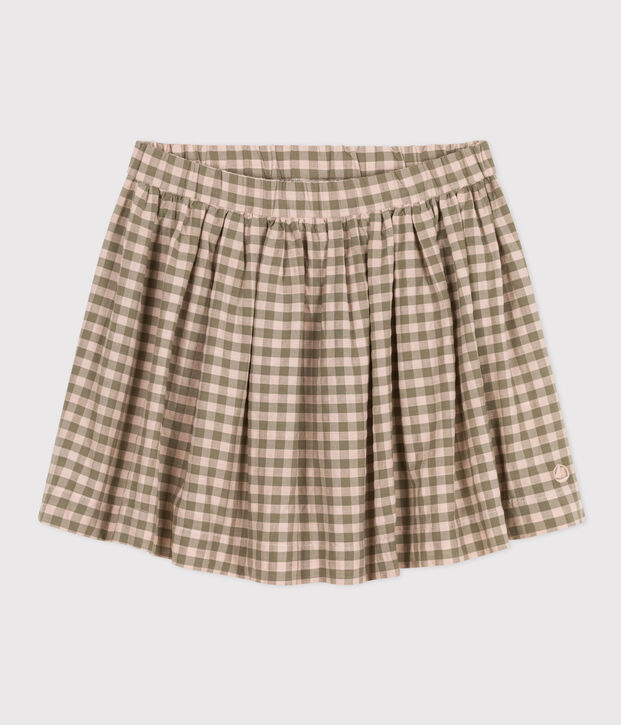 Falda estampada de algod&oacute;n para ni&ntilde;a verde/rosa