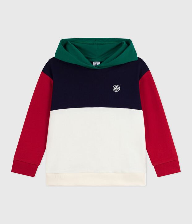 Sudadera infantil colorblock de algod&oacute;n con capucha azul/multicolor