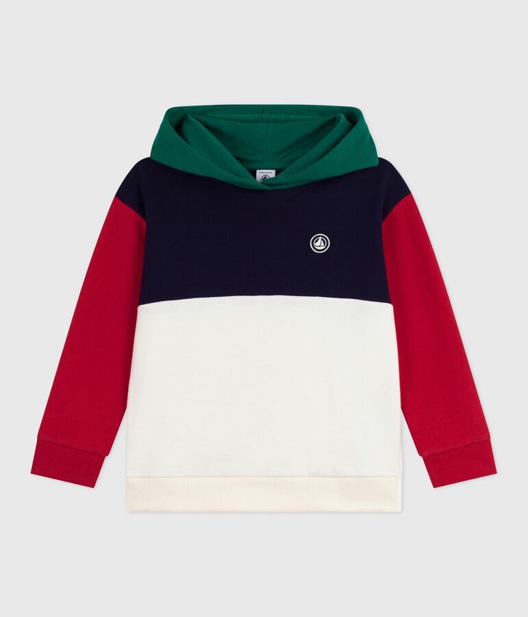 Sudadera infantil colorblock de algod&oacute;n con capucha azul/multicolor