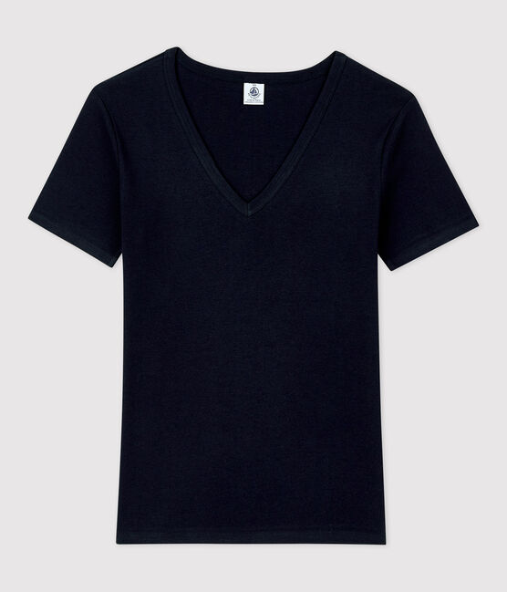 Camiseta L'ICONIQUE con cuello de pico de algodón de mujer azul SMOKING