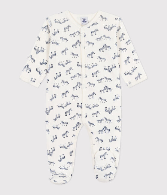 Pijama de terciopelo con estampado de cebra para bebé azul MILK/ SOIR