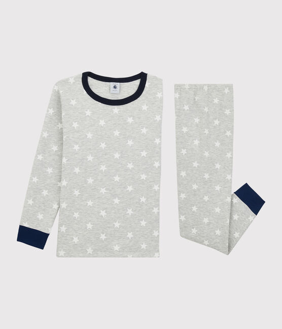 Pijama con estampado de estrellas de niño de algodón gris BELUGA/blanco MARSHMALLOW