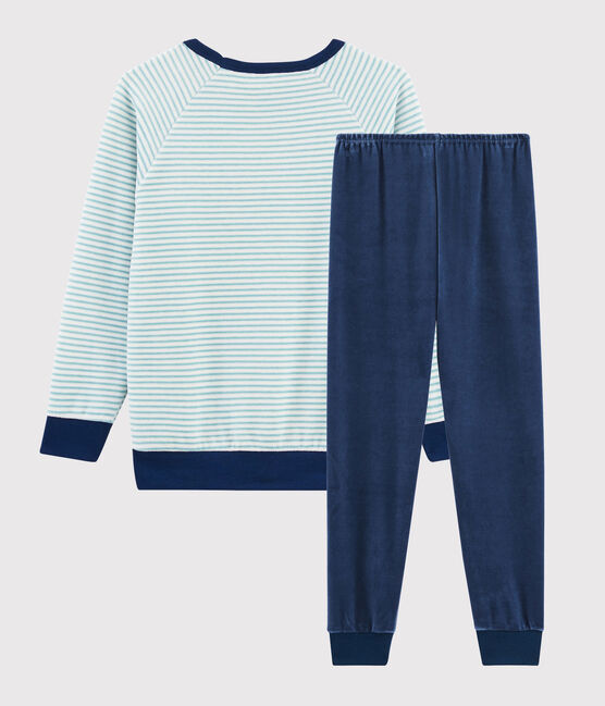 Pijama con dibujo de yeti de terciopelo de niño pequeño azul MEDIEVAL/blanco MULTICO