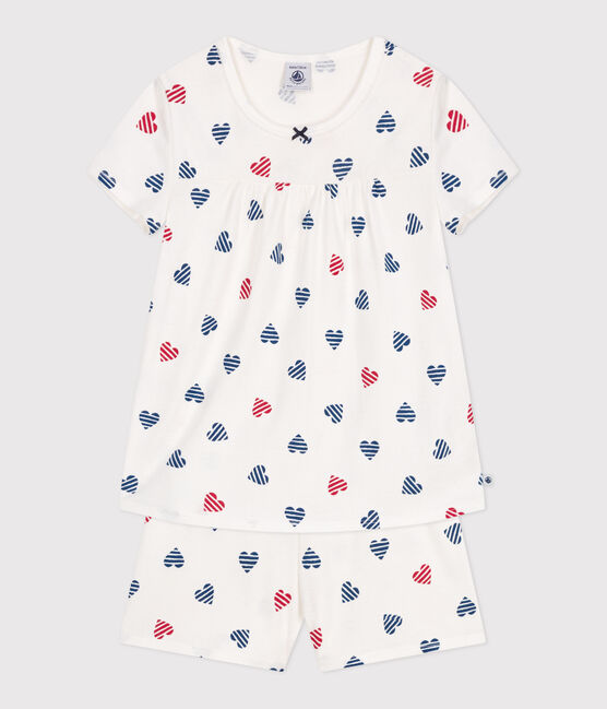 Pijama corto infantil de algodón con estampado de corazones blanco MARSHMALLOW/blanco MULTICO