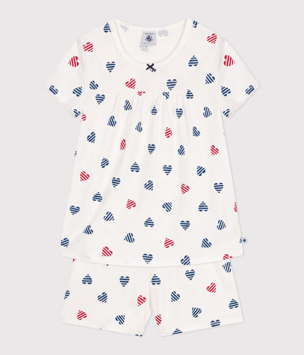 Pijama corto infantil de algod&oacute;n con estampado de corazones blanco/multicolor