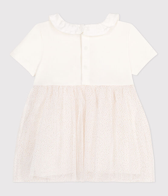 Vestido de manga corta de algodón y tul con cuello isabelino para bebé blanco MARSHMALLOW/rosa COPPER
