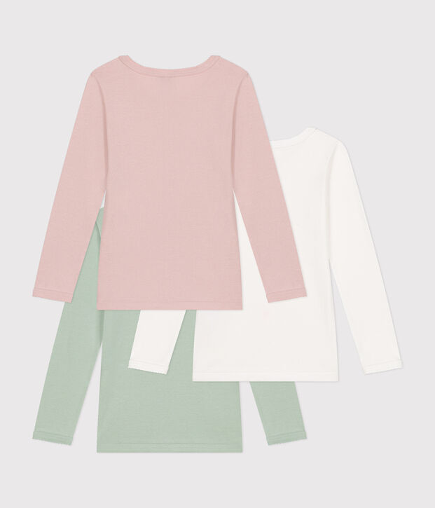 Juego de 3 camisetas infantiles lisas de manga larga de algod&oacute;n multicolor
