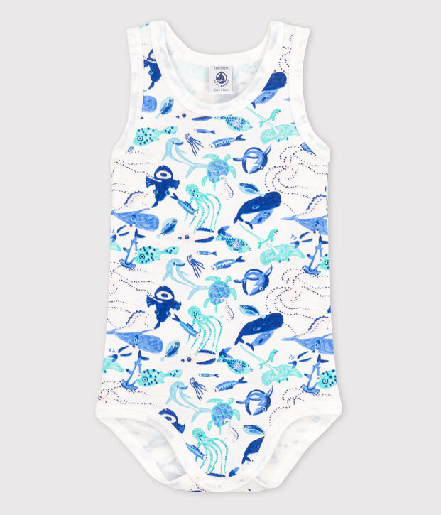 Bodi sin mangas de beb&eacute; ni&ntilde;o blanco/multicolor