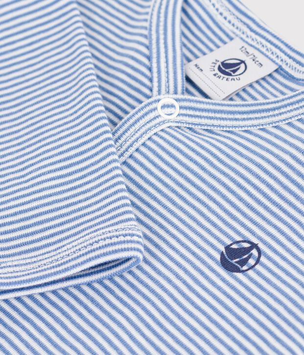 Pijama de algod&oacute;n milrayas para beb&eacute; azul/blanco