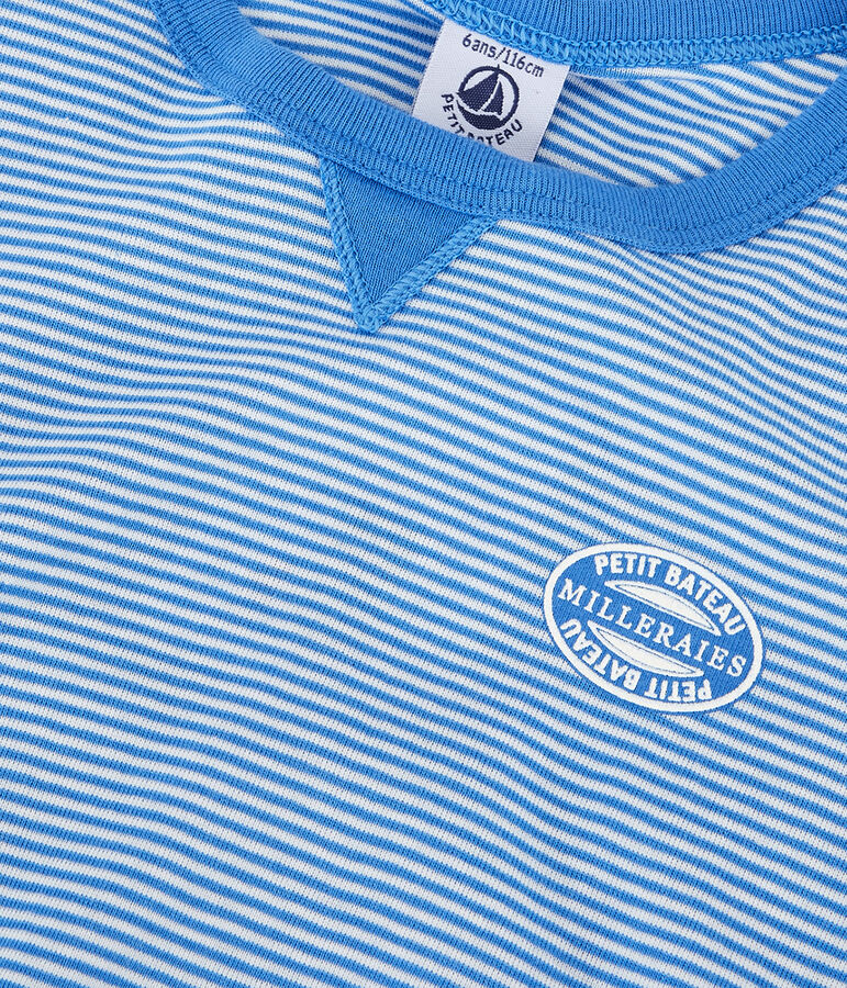 Pijama corto a rayas de ni&ntilde;o de algod&oacute;n azul/blanco