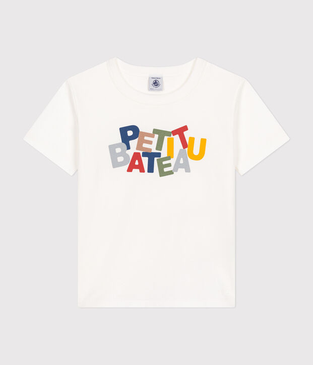 Camiseta de manga corta de punto fino para ni&ntilde;o blanco