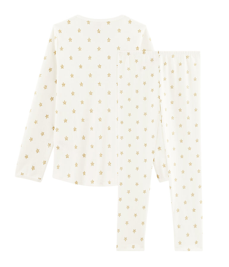 Pijama de canal&eacute; con estrellas para ni&ntilde;a blanco/amarillo
