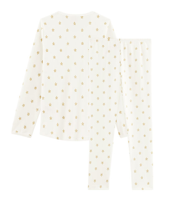 Pijama de canalé con estrellas para niña blanco MARSHMALLOW/amarillo OR