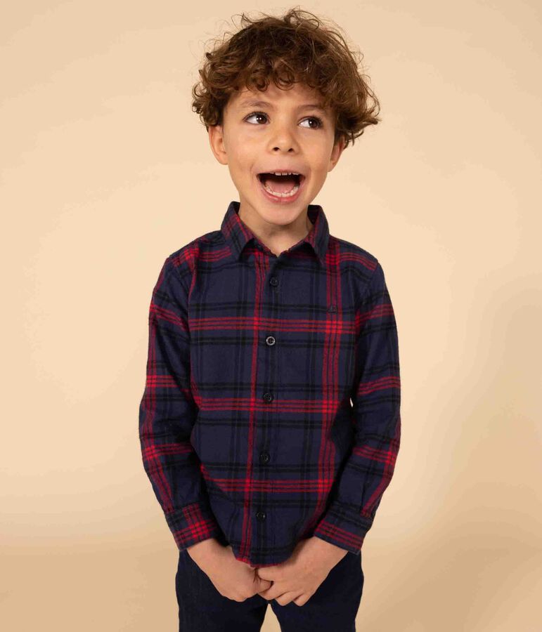 Camisa a cuadros de franela de algod&oacute;n de ni&ntilde;o azul/multicolor