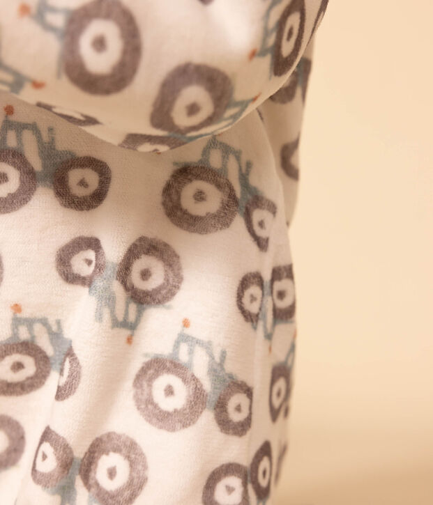 Pijama de terciopelo con tractores para beb&eacute; blanco/multicolor