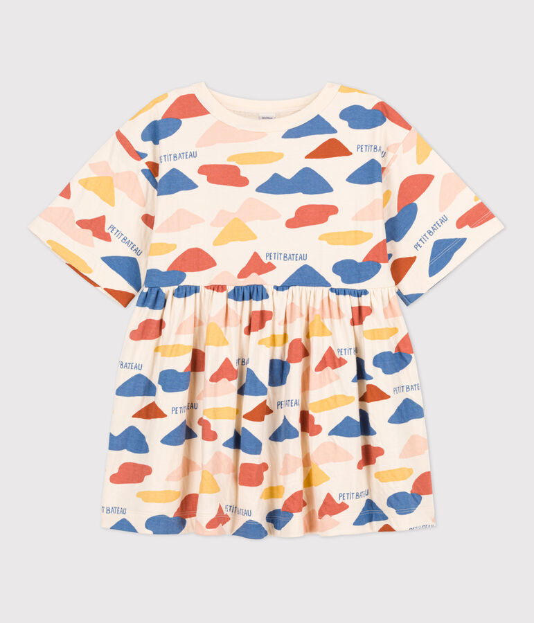 Vestido con estampado de manga larga de t&uacute;bico de ni&ntilde;a crudo/multicolor