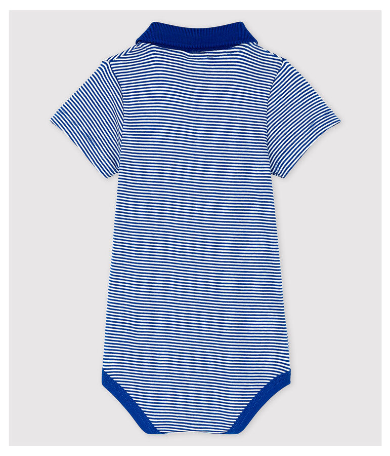 Body de cuello polo de algod&oacute;n y manga corta de beb&eacute; ni&ntilde;o azul/blanco