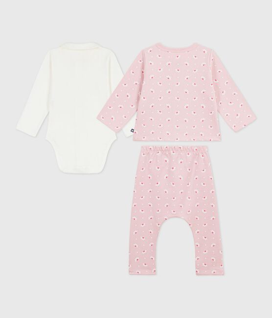 Conjunto de 3 piezas con estampado de corazones y flores y body bordado para bebé rosa JOLI/blanco MULTICO