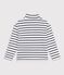 Camiseta infantil de cuello alto de algod&oacute;n a rayas blanco/azul