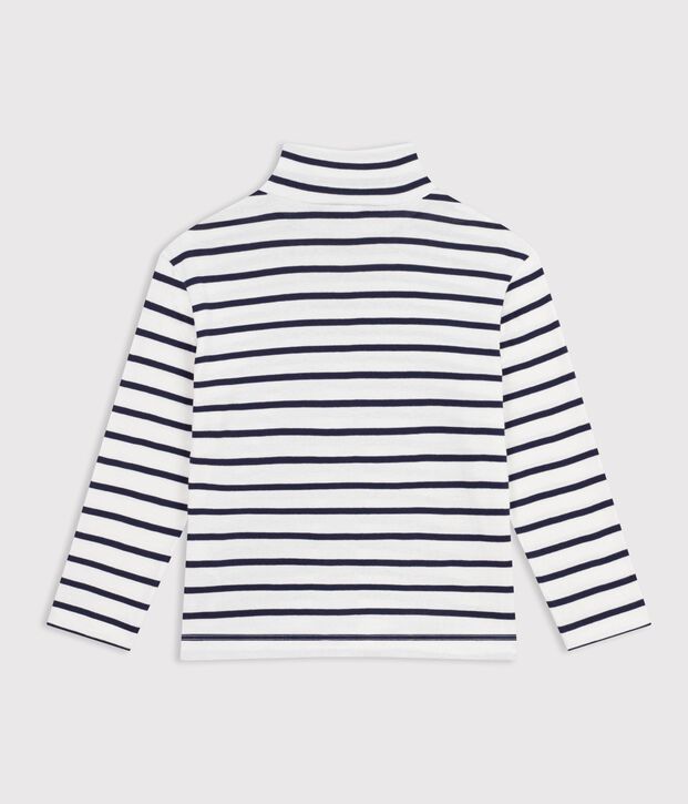 Camiseta infantil de cuello alto de algod&oacute;n a rayas blanco/azul