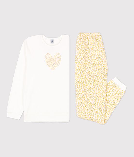 Pijama de flores de niña bimaterial blanco MARSHMALLOW/blanco MULTICO